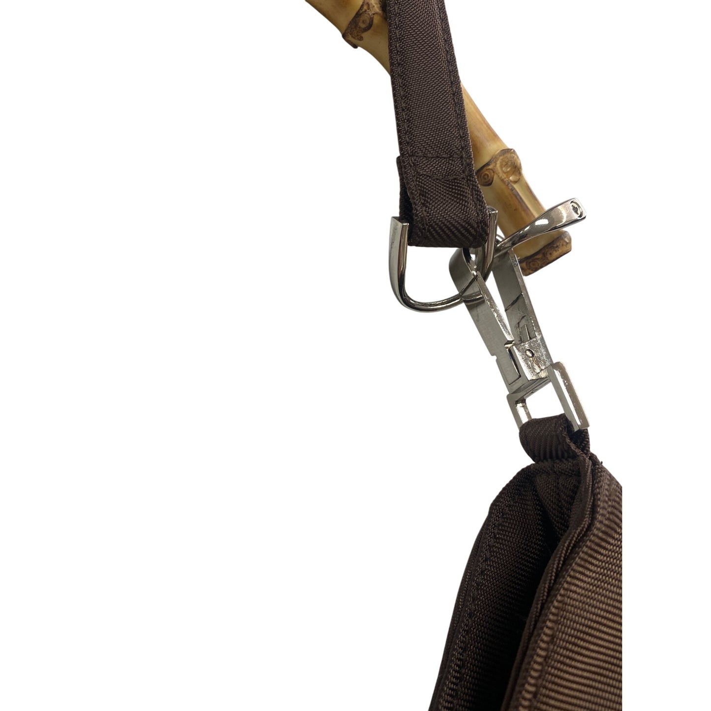 Vintage Avon Brown Nylon Shoulder Bag Or Bamboo Handle & Zippered Interior Pocket