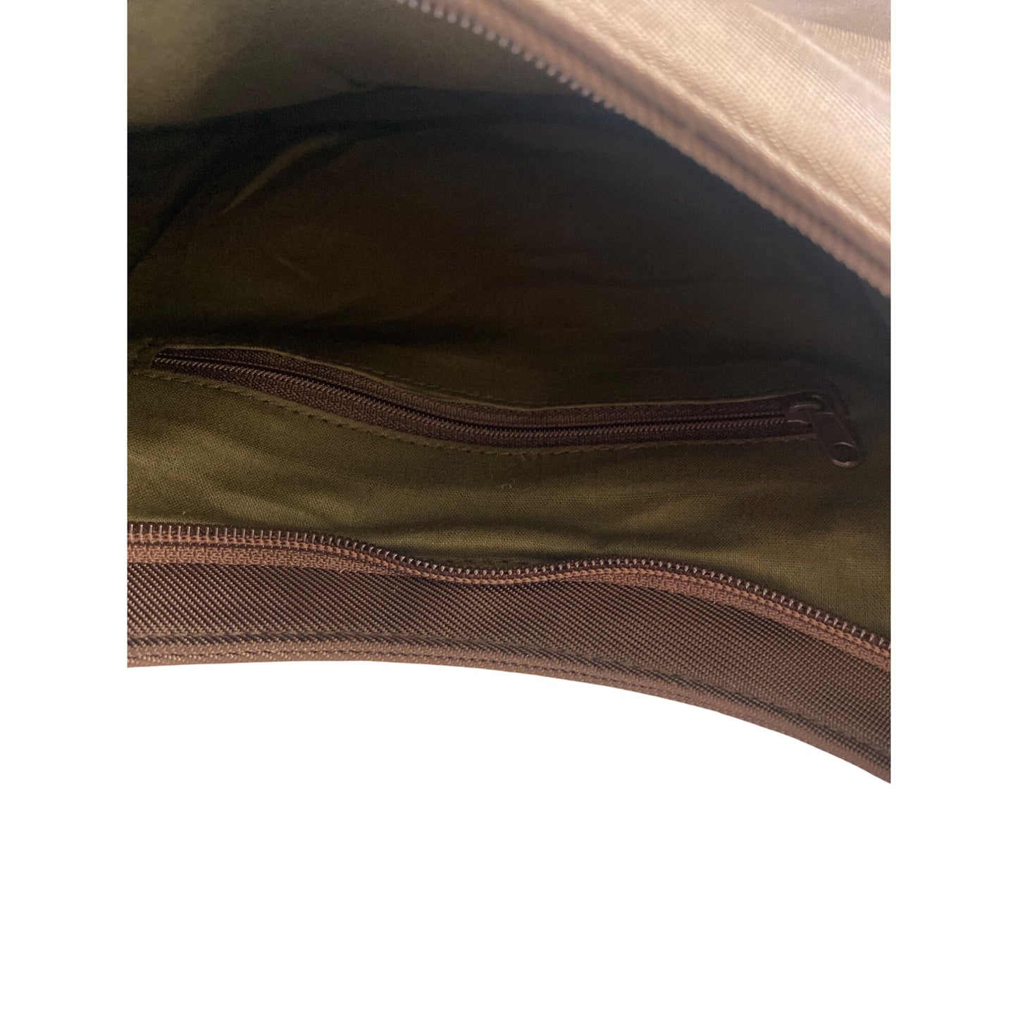 Vintage Avon Brown Nylon Shoulder Bag Or Bamboo Handle & Zippered Interior Pocket