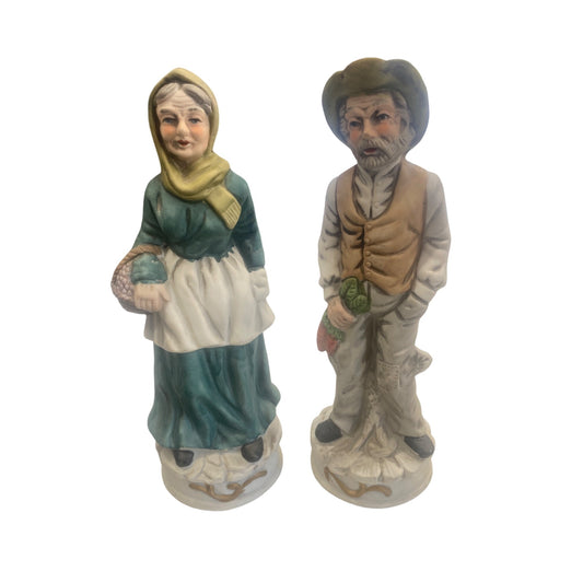 Vintage Ceramic Farmer & Wife Figurines - Hand-Painted Collectible Home Decor