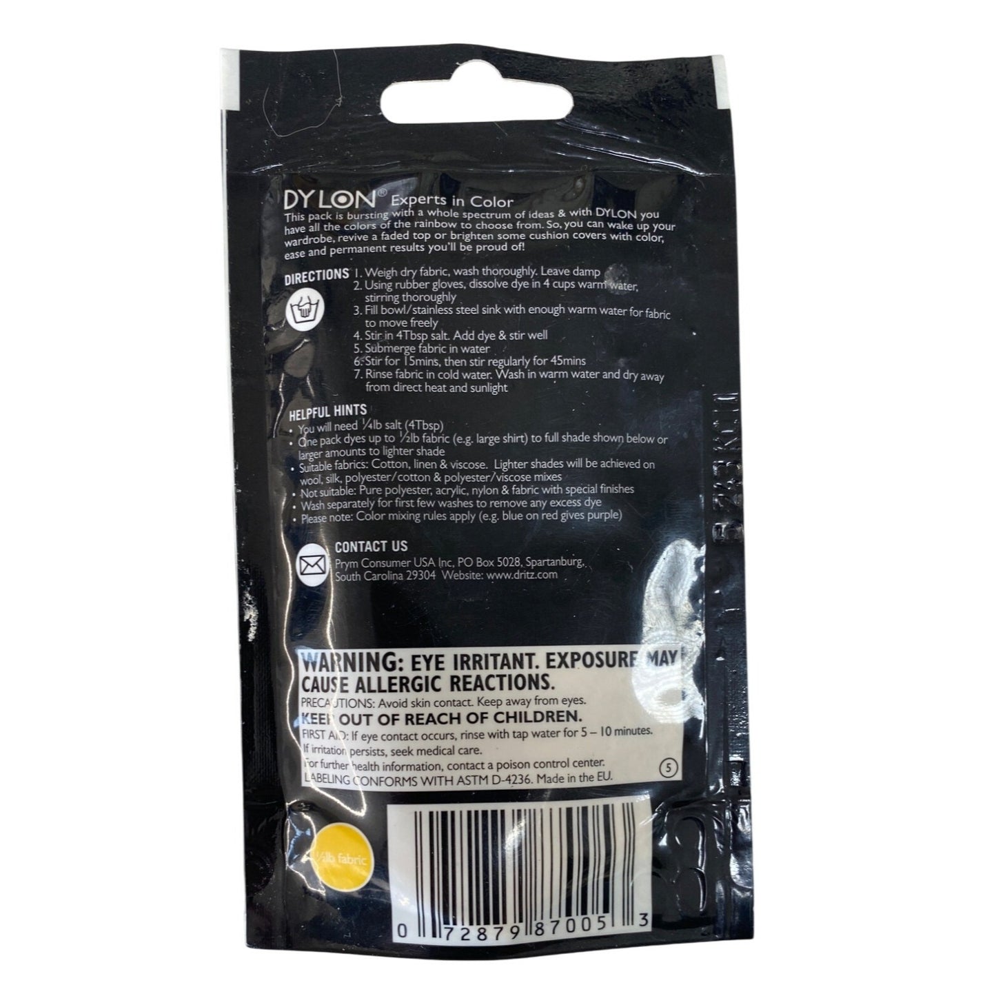 Dylon Sunflower Yellow Permanent Fabric Dye 1.75oz