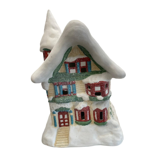 Vintage Ceramic Snowy Cottage Light Holder