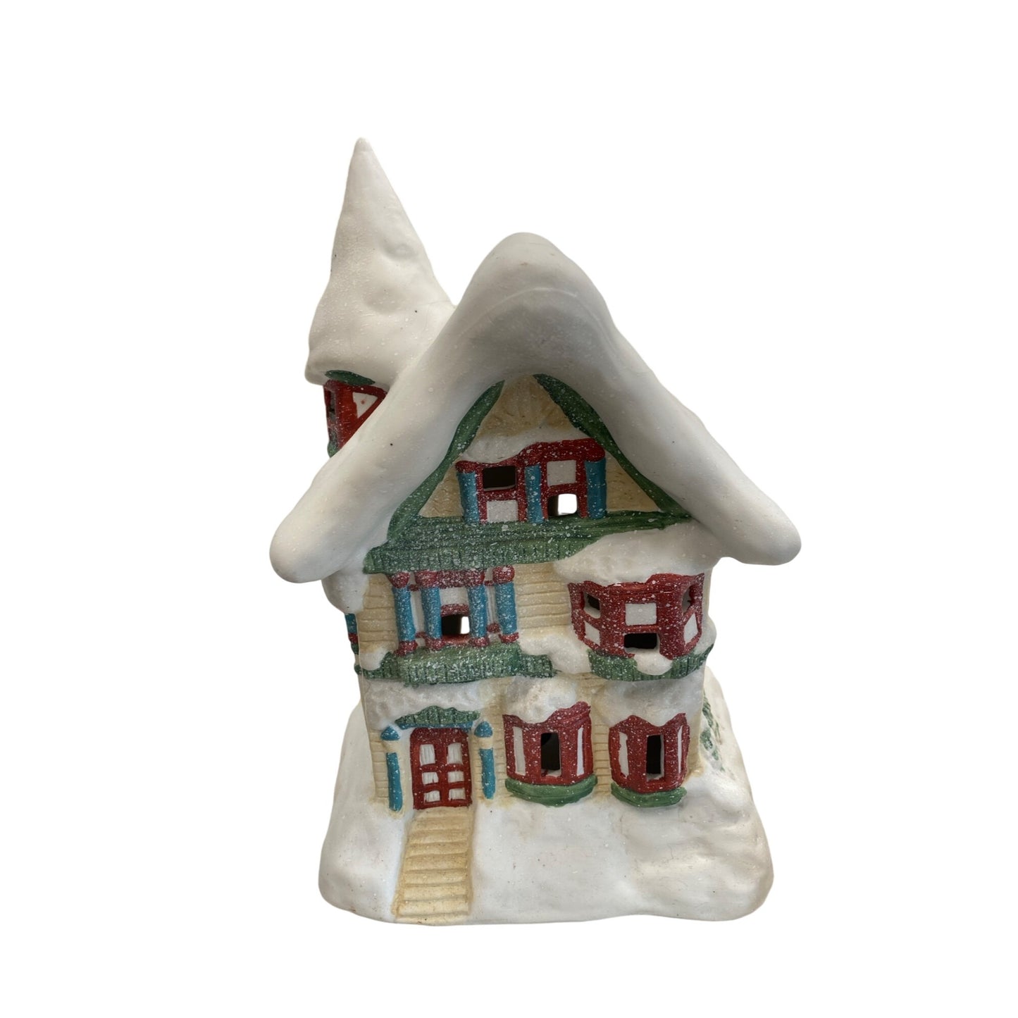 Vintage Ceramic Snowy Cottage Light Holder