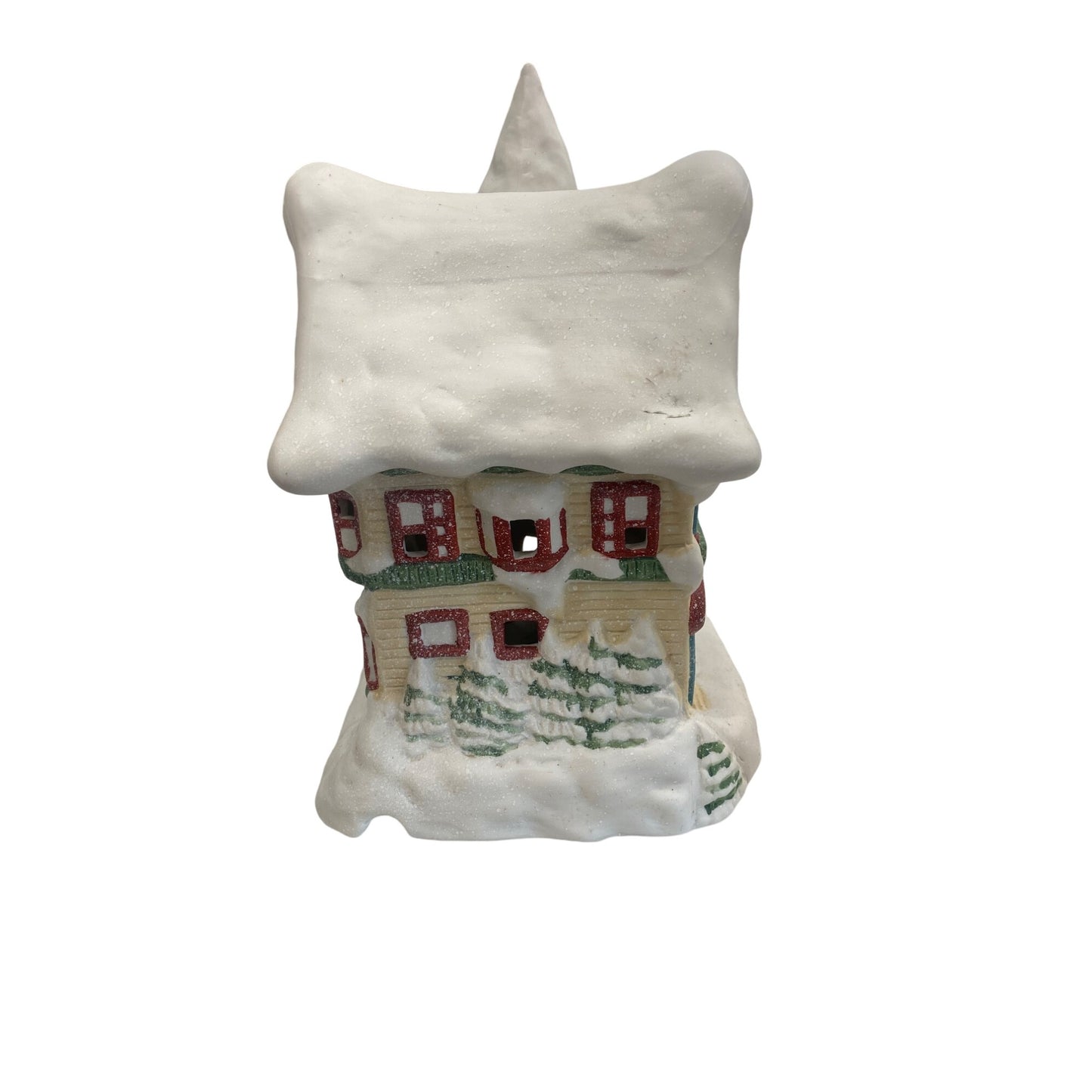 Vintage Ceramic Snowy Cottage Light Holder