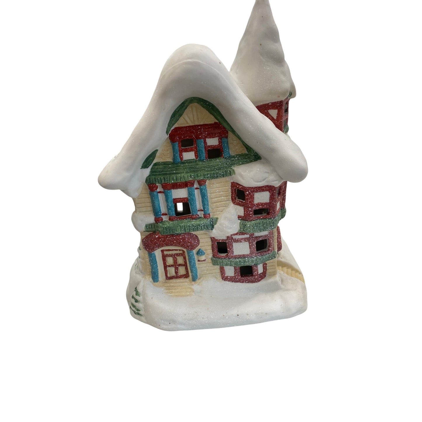 Vintage Ceramic Snowy Cottage Light Holder