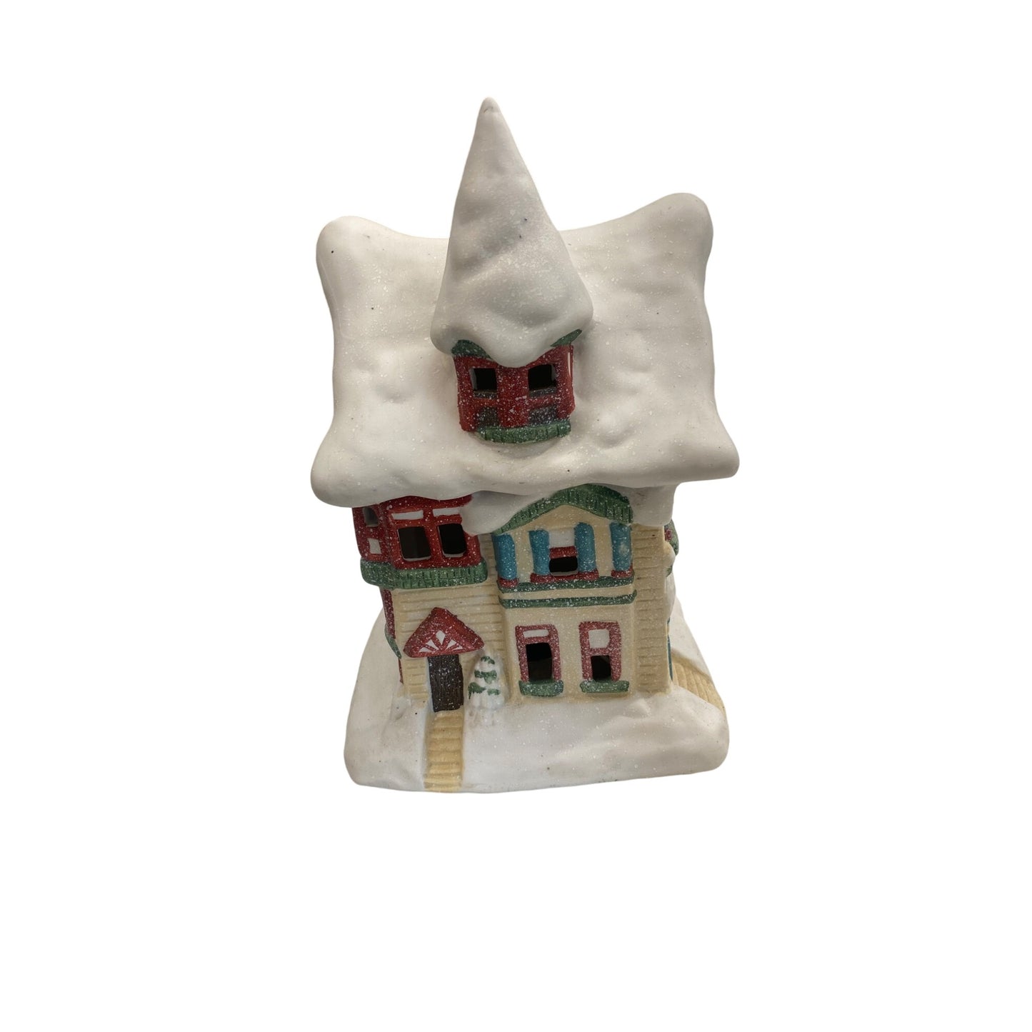 Vintage Ceramic Snowy Cottage Light Holder