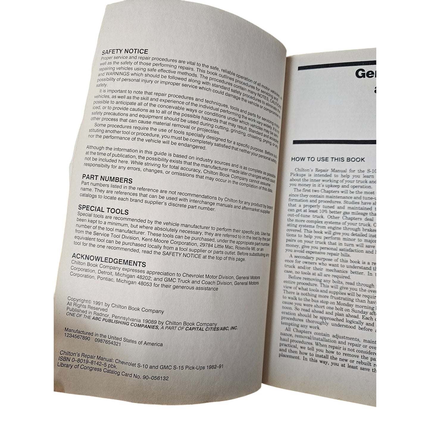 Chiltons Repair Manual Chevrolet S-10 GMC S-15 Pick-Ups 1982-91 16 Pages Full Color Comprehensive Guide