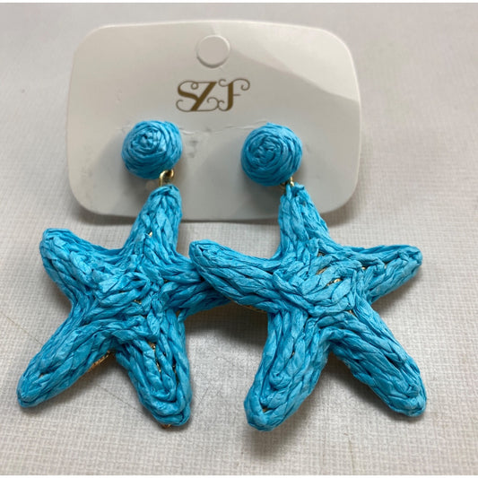 SZF Raffia & Gold Starfish Dangle Earrings