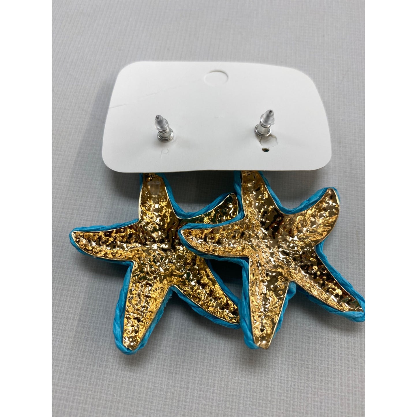 SZF Raffia & Gold Starfish Dangle Earrings