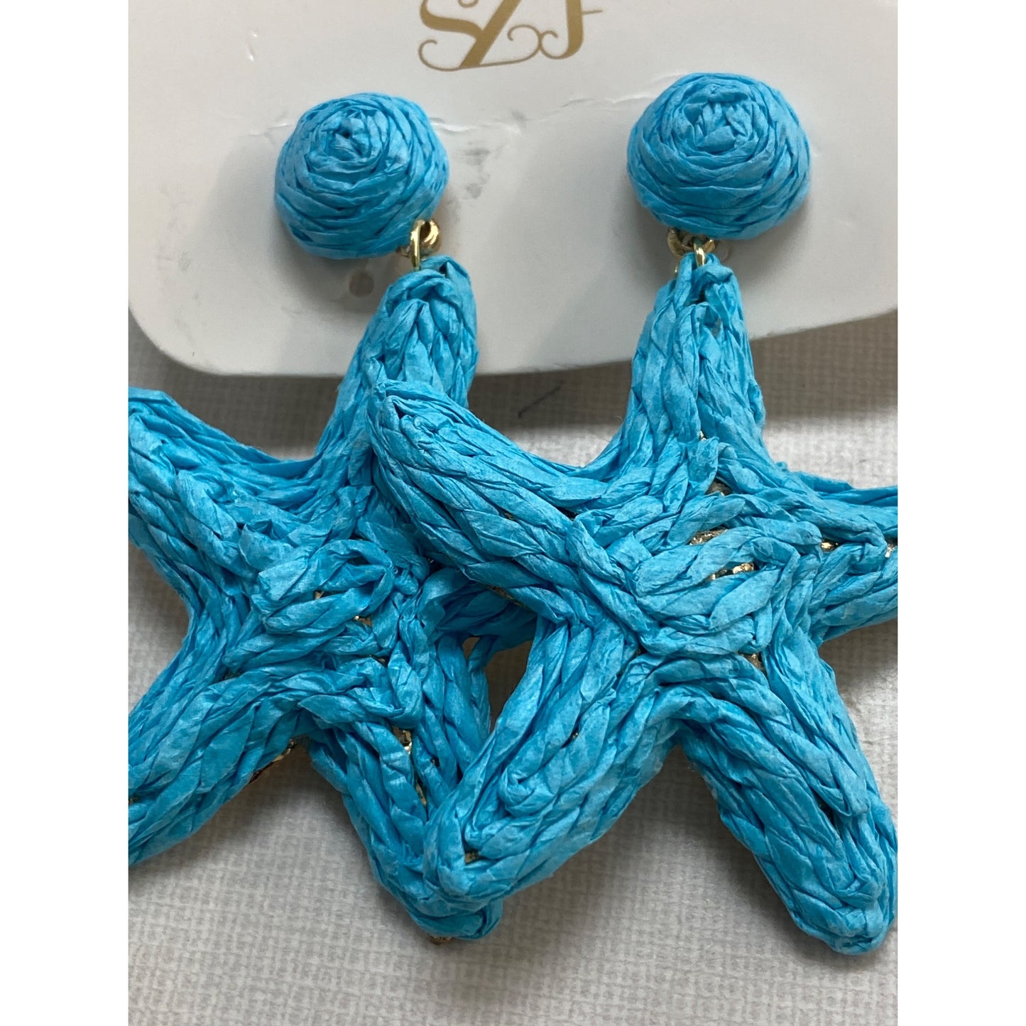 SZF Raffia & Gold Starfish Dangle Earrings