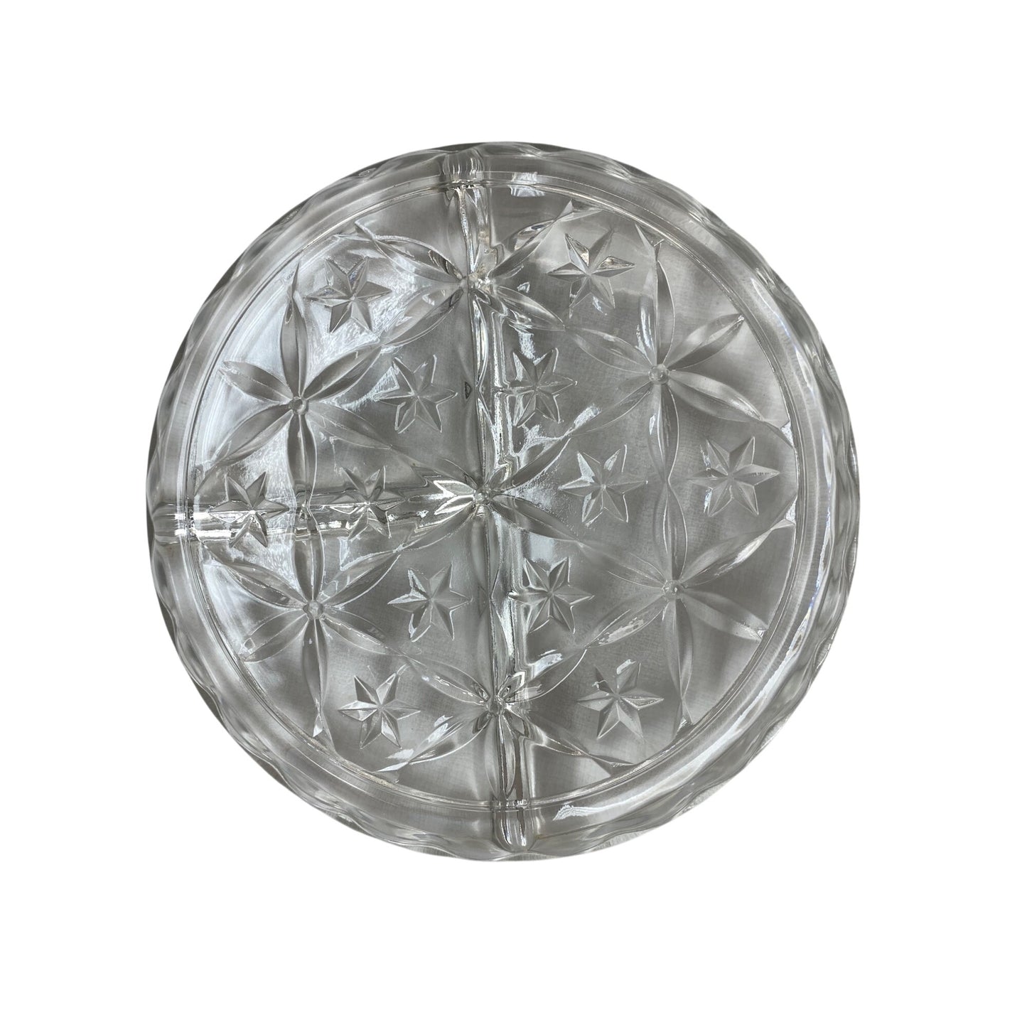 Vintage Clear Glass Divided Serving Dish With Star Pattern Design