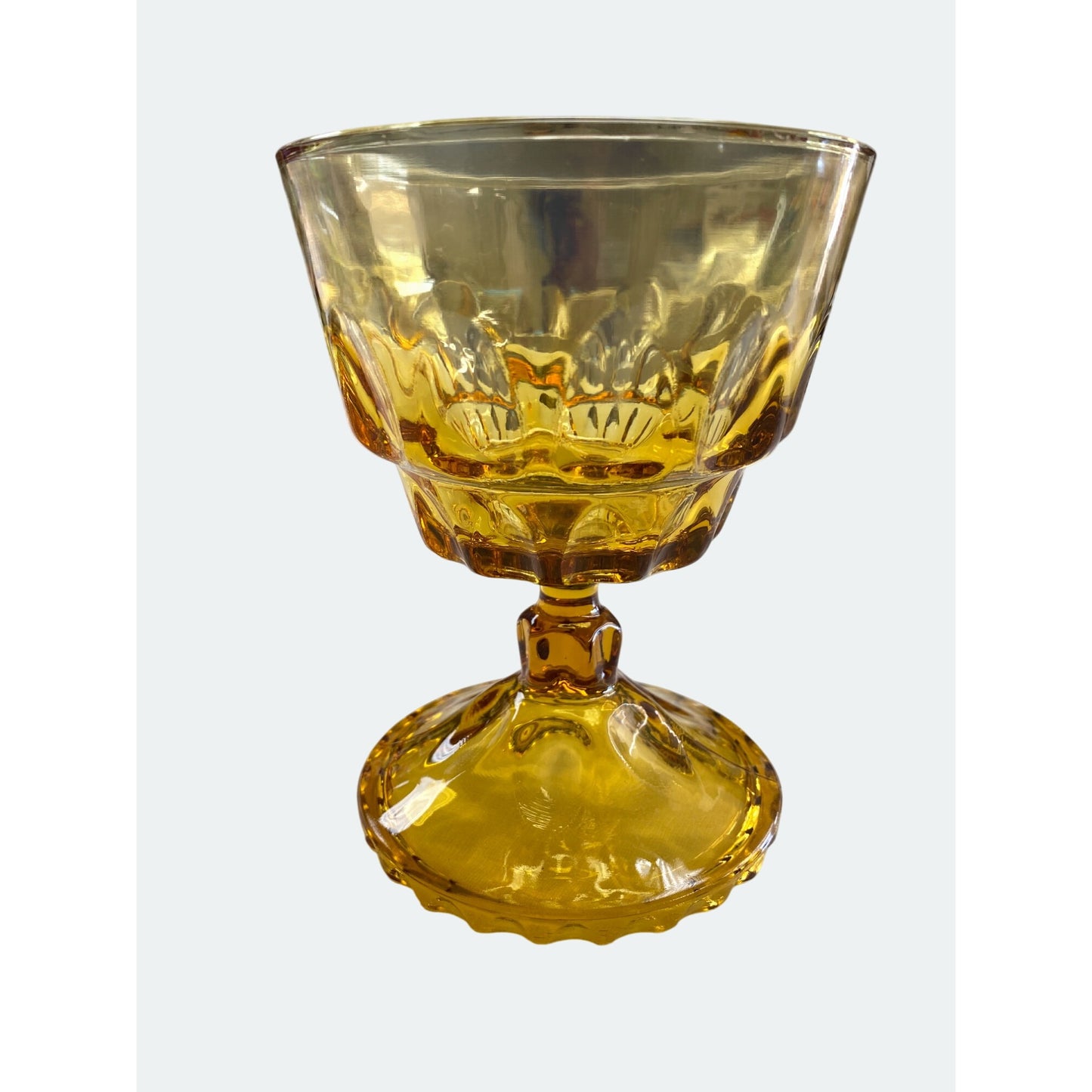 Amber Glass Compote Thumprint Pattern & Pedestal Base