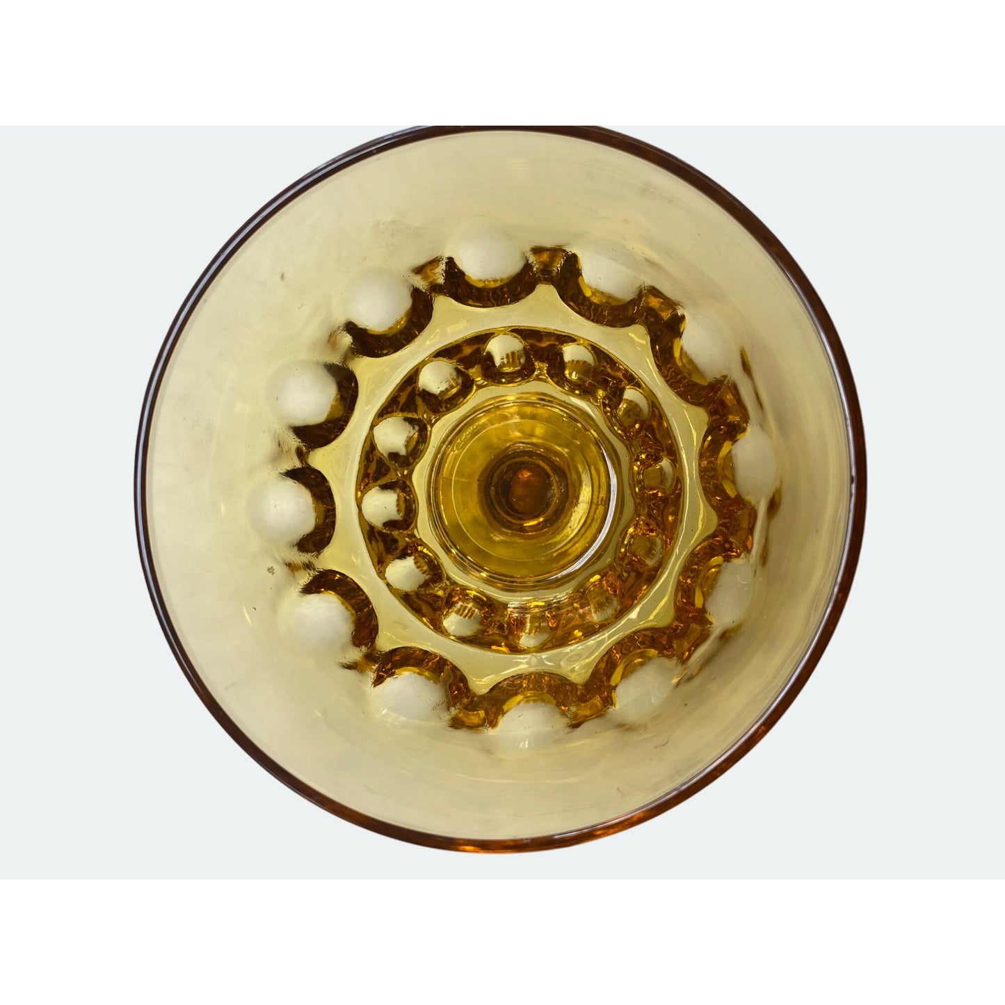 Amber Glass Compote Thumprint Pattern & Pedestal Base