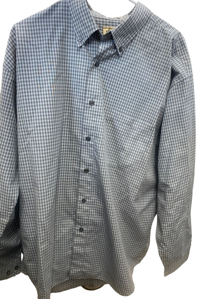 Men's Gray Checked Button Up Dress Shirt Size XL