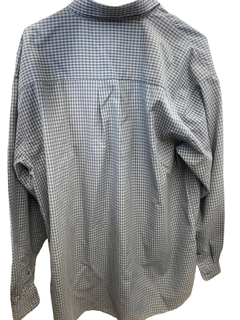Men's Gray Checked Button Up Dress Shirt Size XL