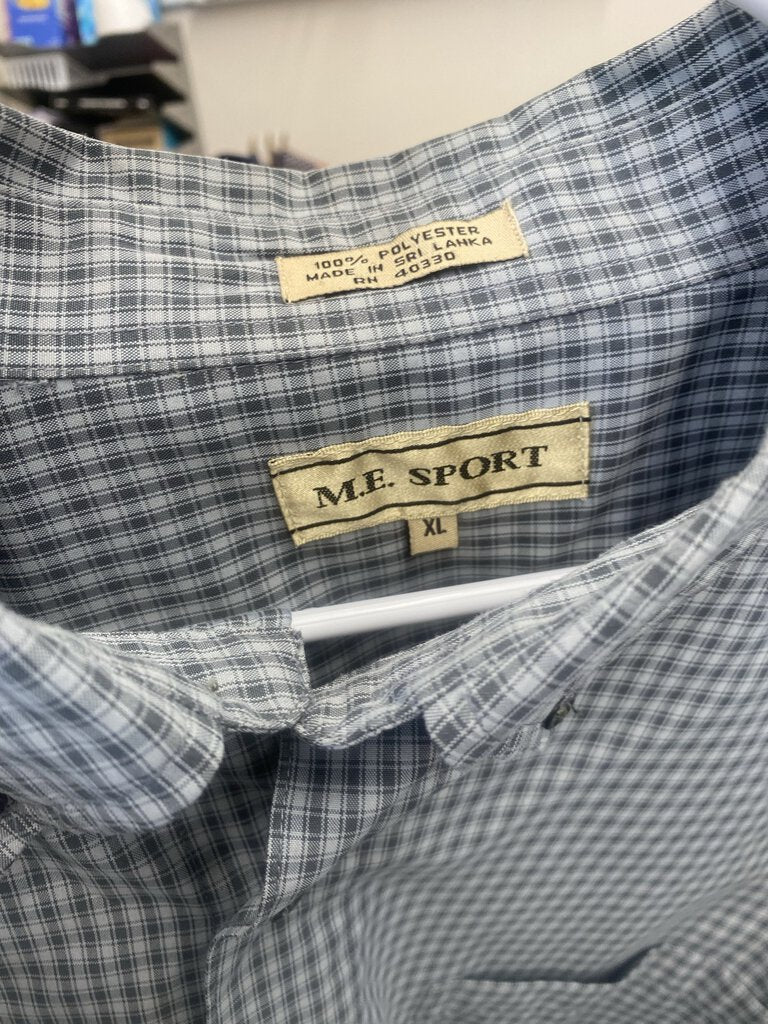 Men's Gray Checked Button Up Dress Shirt Size XL