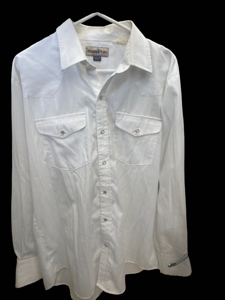 Northern Plains White Pearl Snap Dress Shirt Men Size L 16.5 x 35