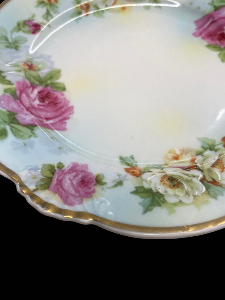 VINTAGE 6" diameter H&Co Heinrich Bavaria Germany Plate Gold Rim Roses Floral