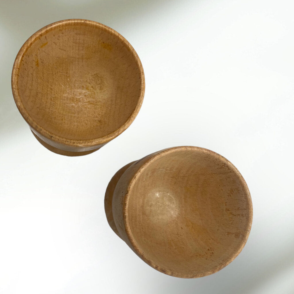 Vintage Set of 2 Hand painted Wood Egg Cups