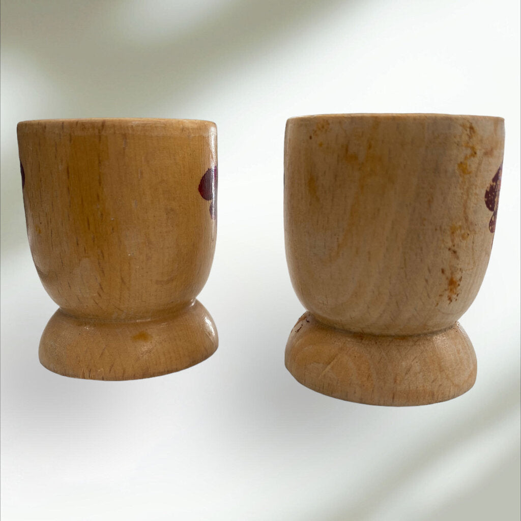 Vintage Set of 2 Hand painted Wood Egg Cups