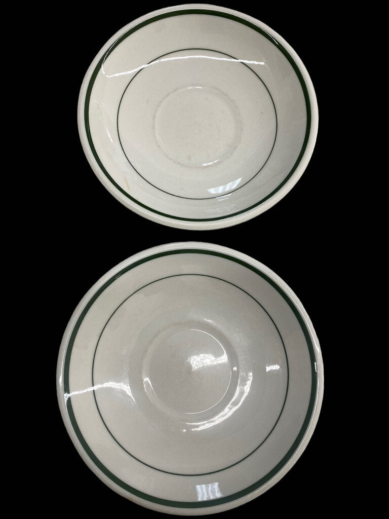 Vintage Shenango China Green Restaurant Stripes Saucer Plate Set of 2