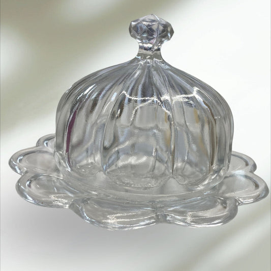 Vintage Clear Pressed Glass Covered Butter, Cheese, Candy Dish