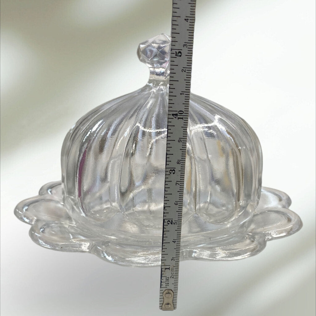 Vintage Clear Pressed Glass Covered Butter, Cheese, Candy Dish