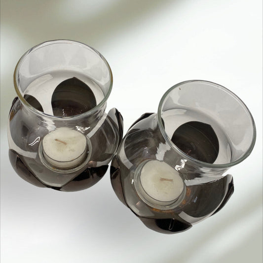 Tea Light Holder with Metal Flower Base Set of 2