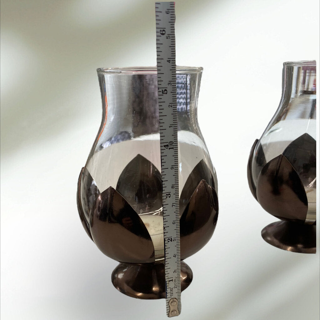 Tea Light Holder with Metal Flower Base Set of 2