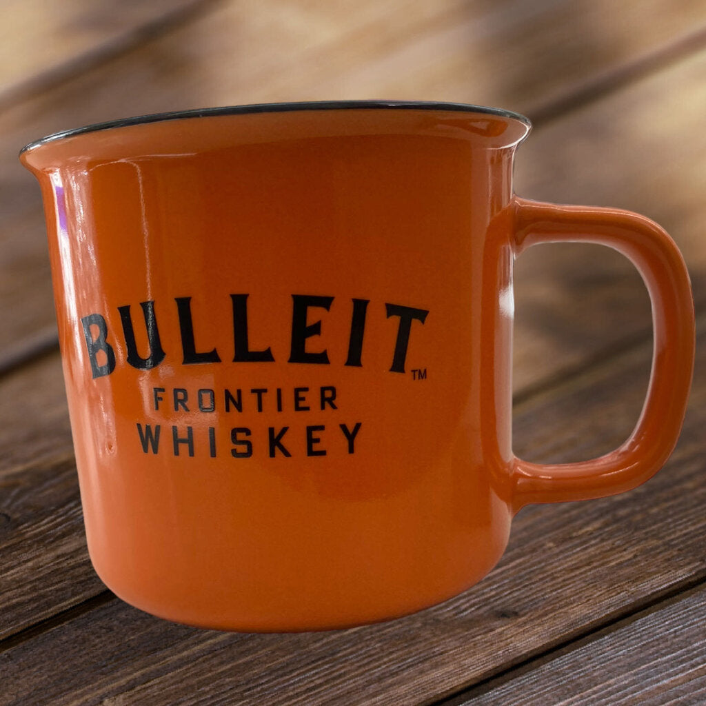 Bullet Frontier Whiskey Advertising Ceramic Coffee Tea Mug Cup Orange
