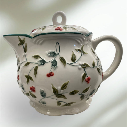 Pfaltzgraff Winterberry Personal Ceramic Clay Tea Pot & Infuser
