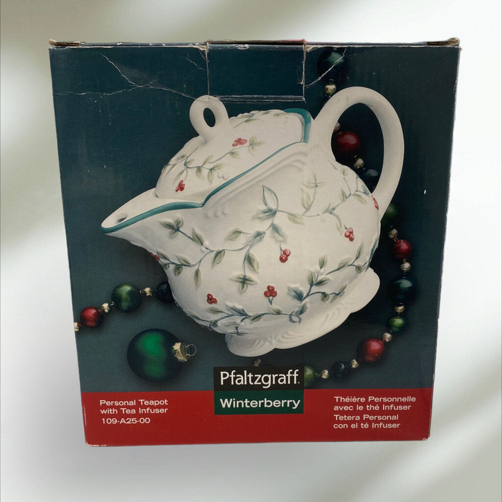 Pfaltzgraff Winterberry Personal Ceramic Clay Tea Pot & Infuser