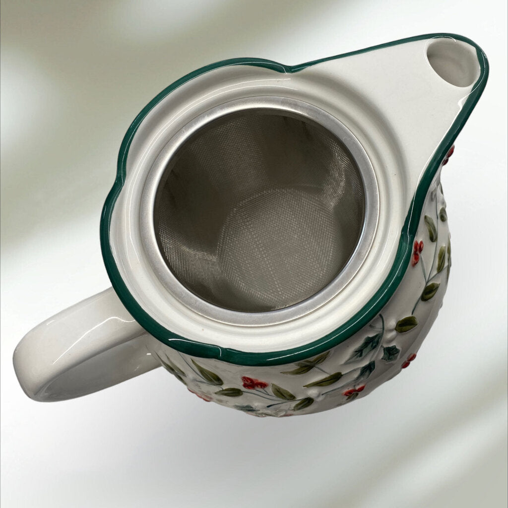 Pfaltzgraff Winterberry Personal Ceramic Clay Tea Pot & Infuser