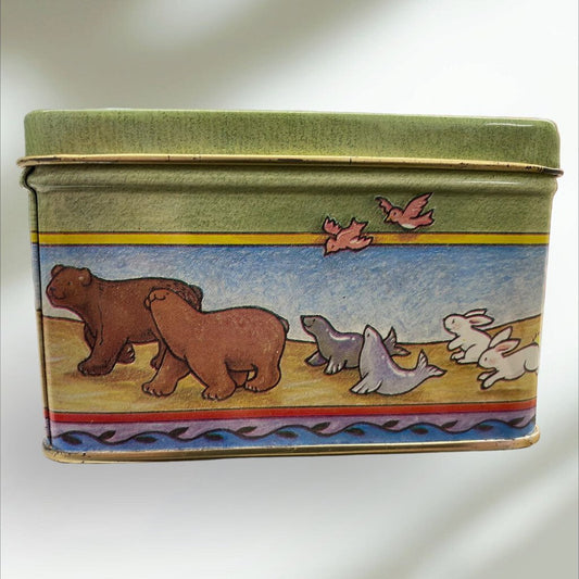 VINTAGE 1984 Mary Engelbreit Noah's Ark Tin Storage Container Box