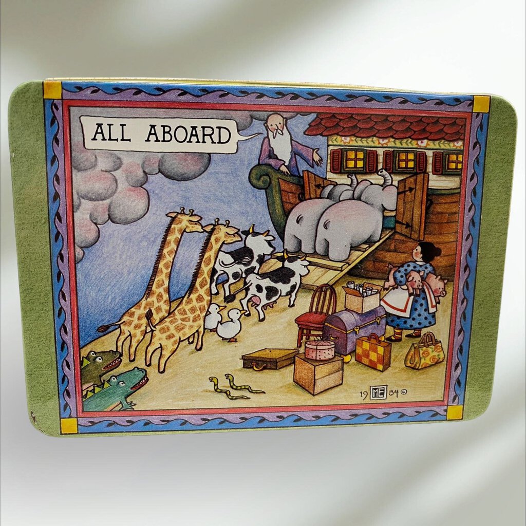 VINTAGE 1984 Mary Engelbreit Noah's Ark Tin Storage Container Box
