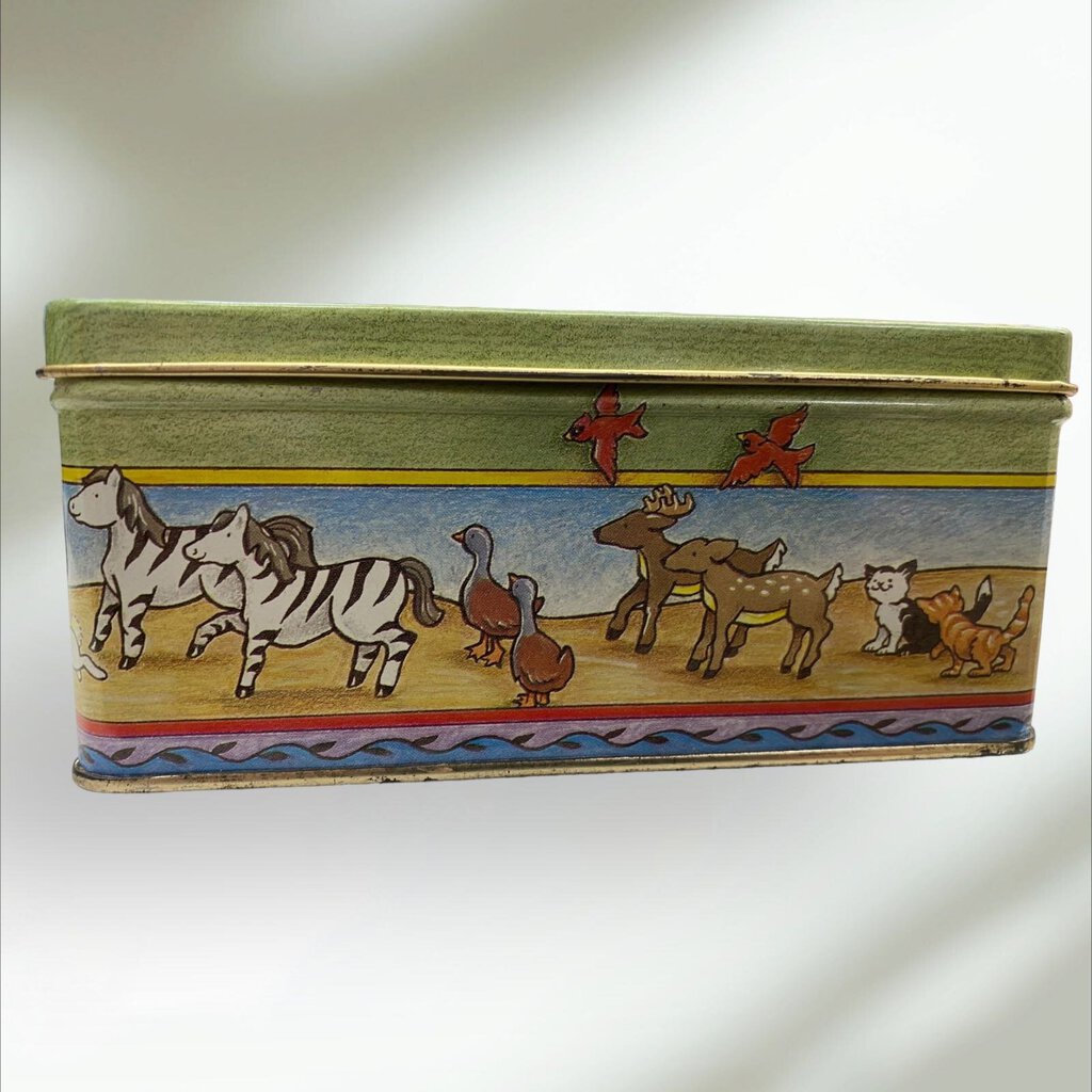 VINTAGE 1984 Mary Engelbreit Noah's Ark Tin Storage Container Box