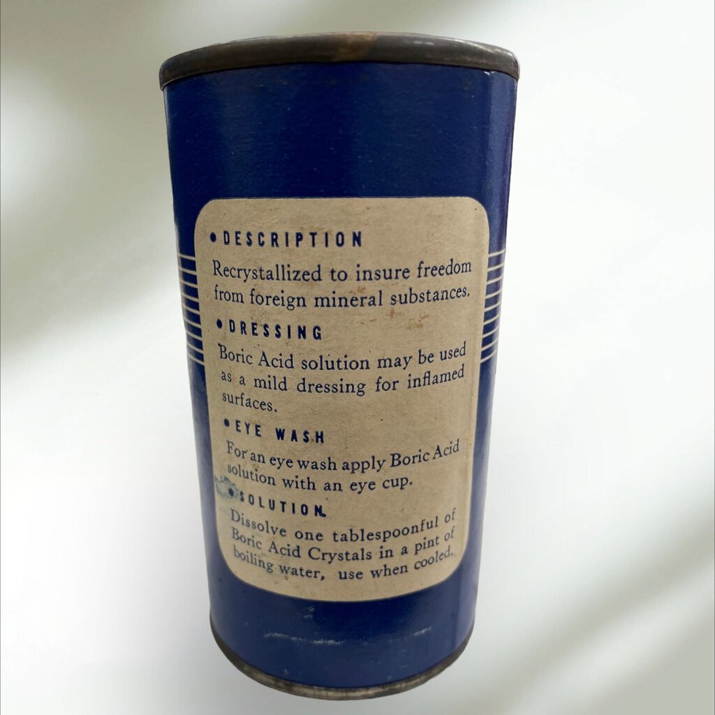 Vintage Medicically Pure Bo ric Acid Crystals Tin NOT FULL