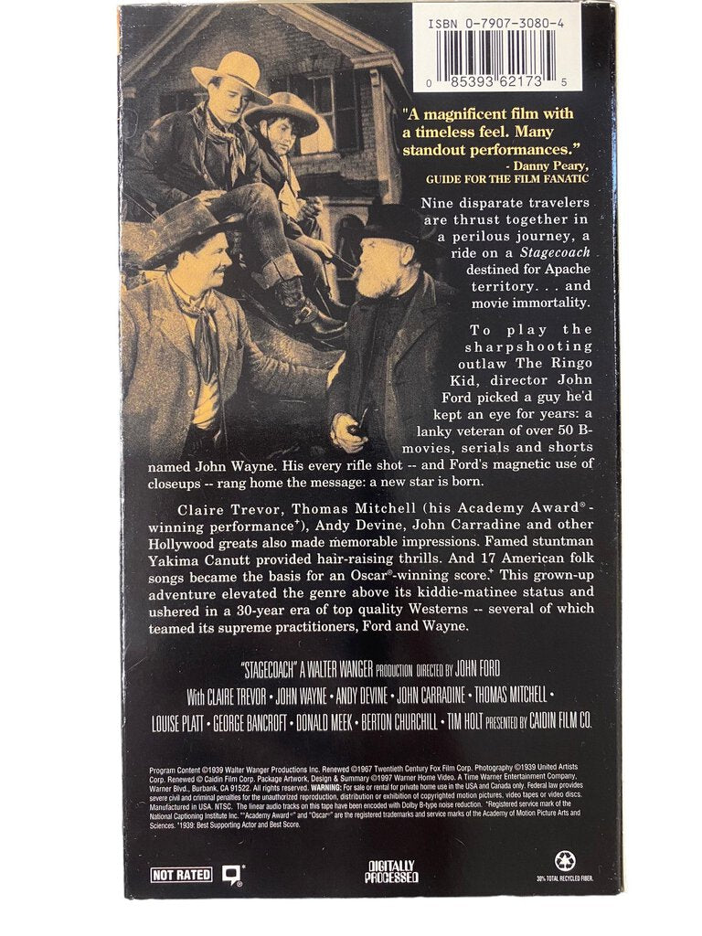 STAGECOACH- John Wayne, Claire Trevor Warner Bros. Westerns VHS