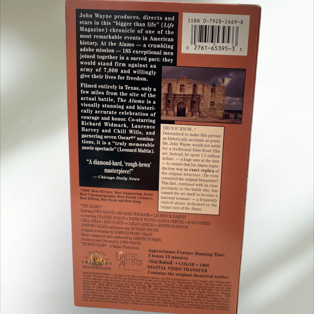 The Alamo John Wayne Wide Screen VHS 2 Tapes