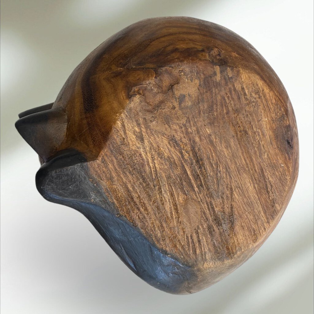 Hand Carved Solid Wood Sleeping Cat 5" Tall 9" Diameter