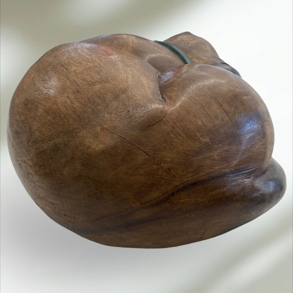 Hand Carved Solid Wood Sleeping Cat 5" Tall 9" Diameter
