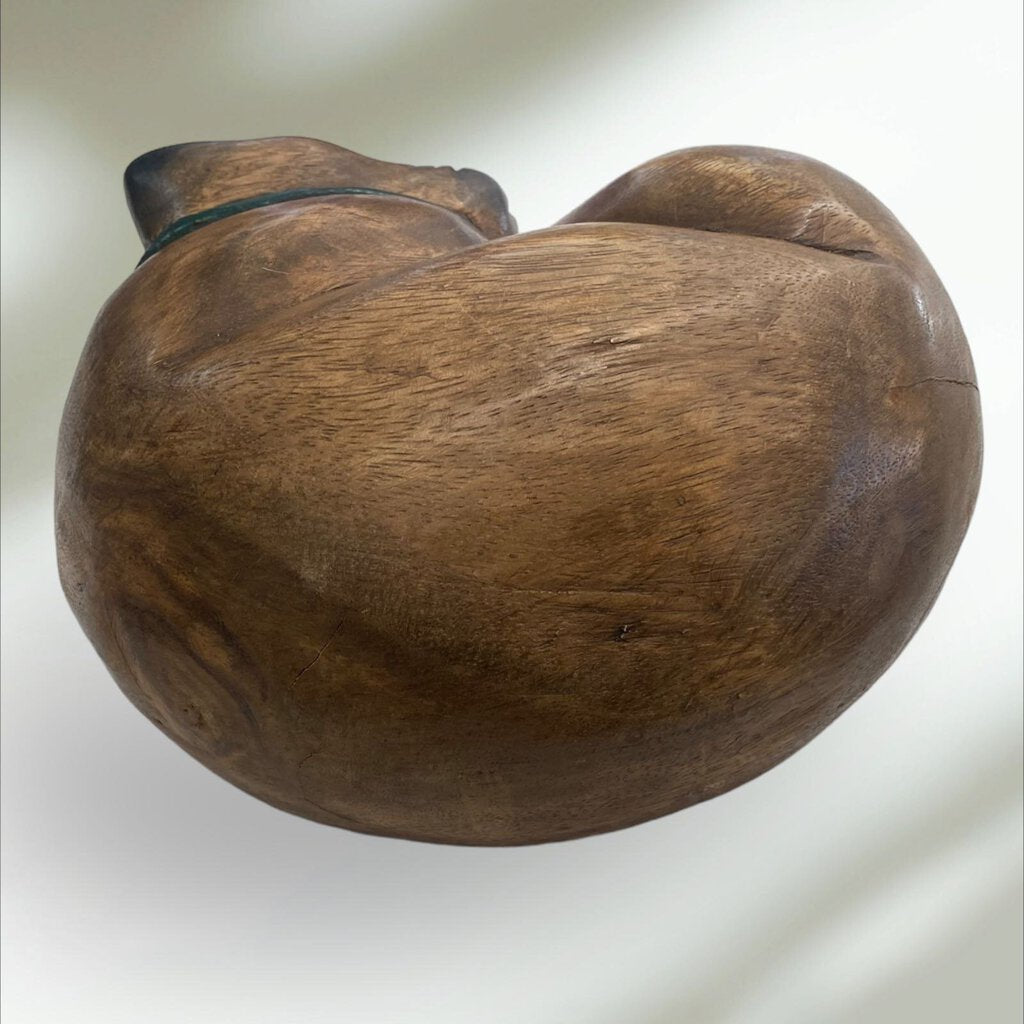 Hand Carved Solid Wood Sleeping Cat 5" Tall 9" Diameter