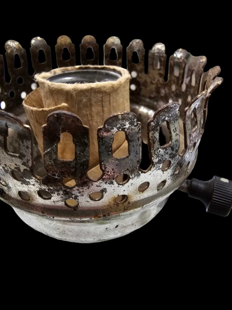 Vintage Milk Glass Table Lamp With Floral Design & Electric Wiring