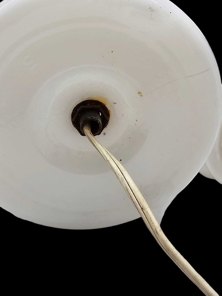 Vintage Milk Glass Table Lamp With Floral Design & Electric Wiring