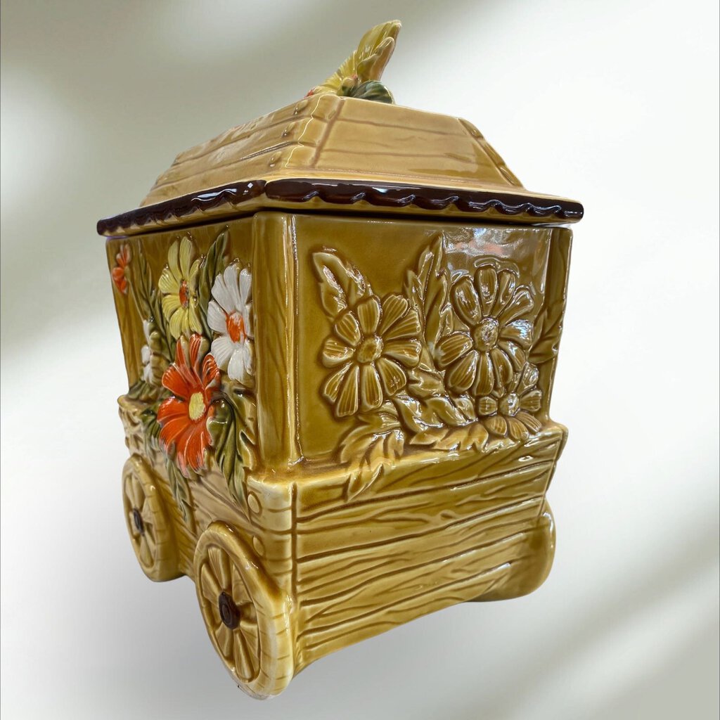 Vintage 1970's Fred Roberts Company Cookie Jar, Flower Wagon w/ Daisies