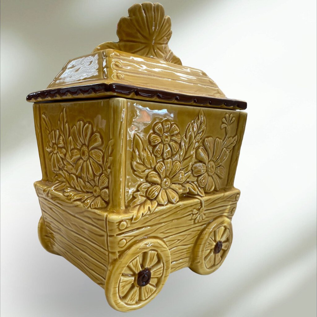 Vintage 1970's Fred Roberts Company Cookie Jar, Flower Wagon w/ Daisies