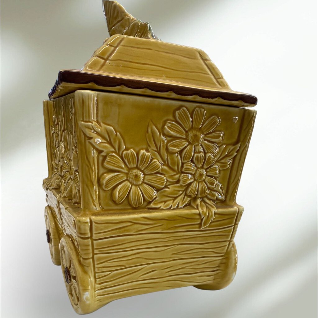 Vintage 1970's Fred Roberts Company Cookie Jar, Flower Wagon w/ Daisies