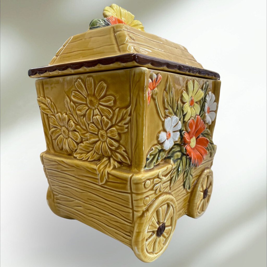 Vintage 1970's Fred Roberts Company Cookie Jar, Flower Wagon w/ Daisies