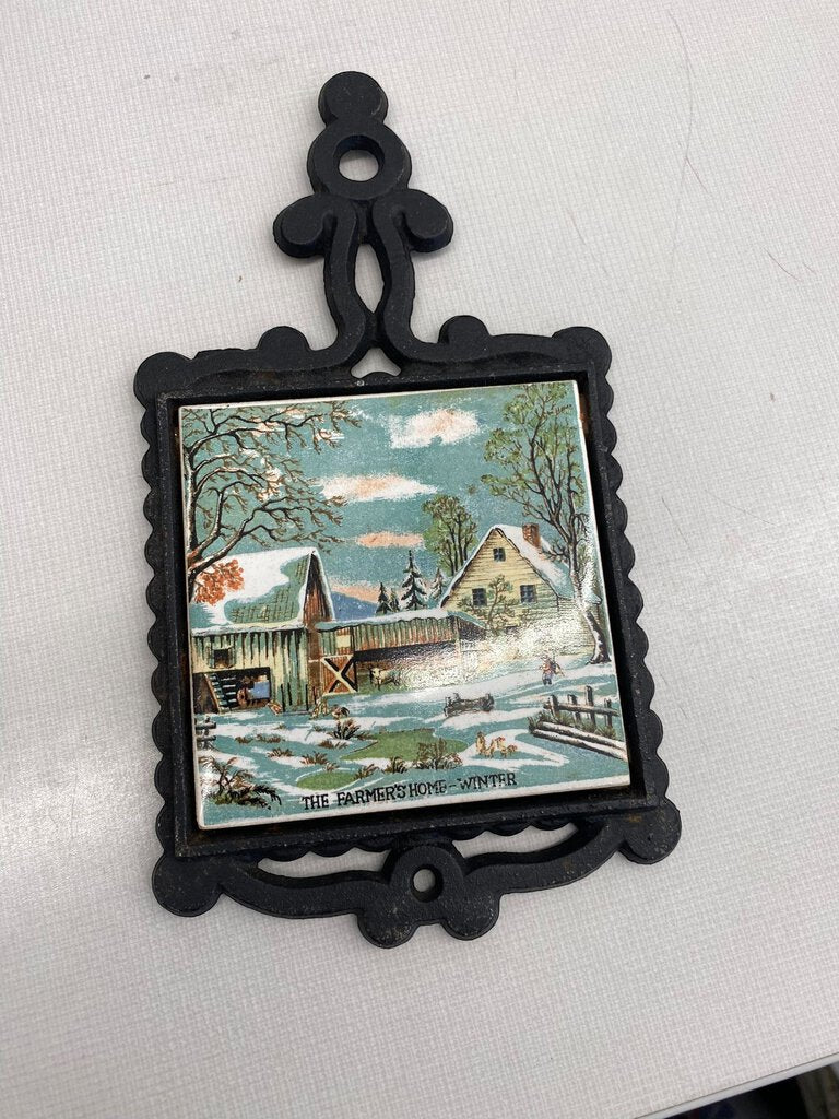 Cast Iron Trivet "the Farmers Home" Winter