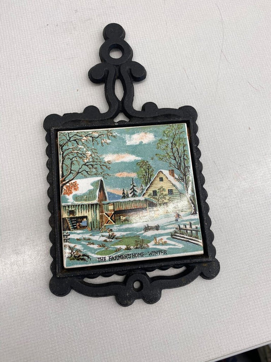 Cast Iron Trivet "the Farmers Home" Winter