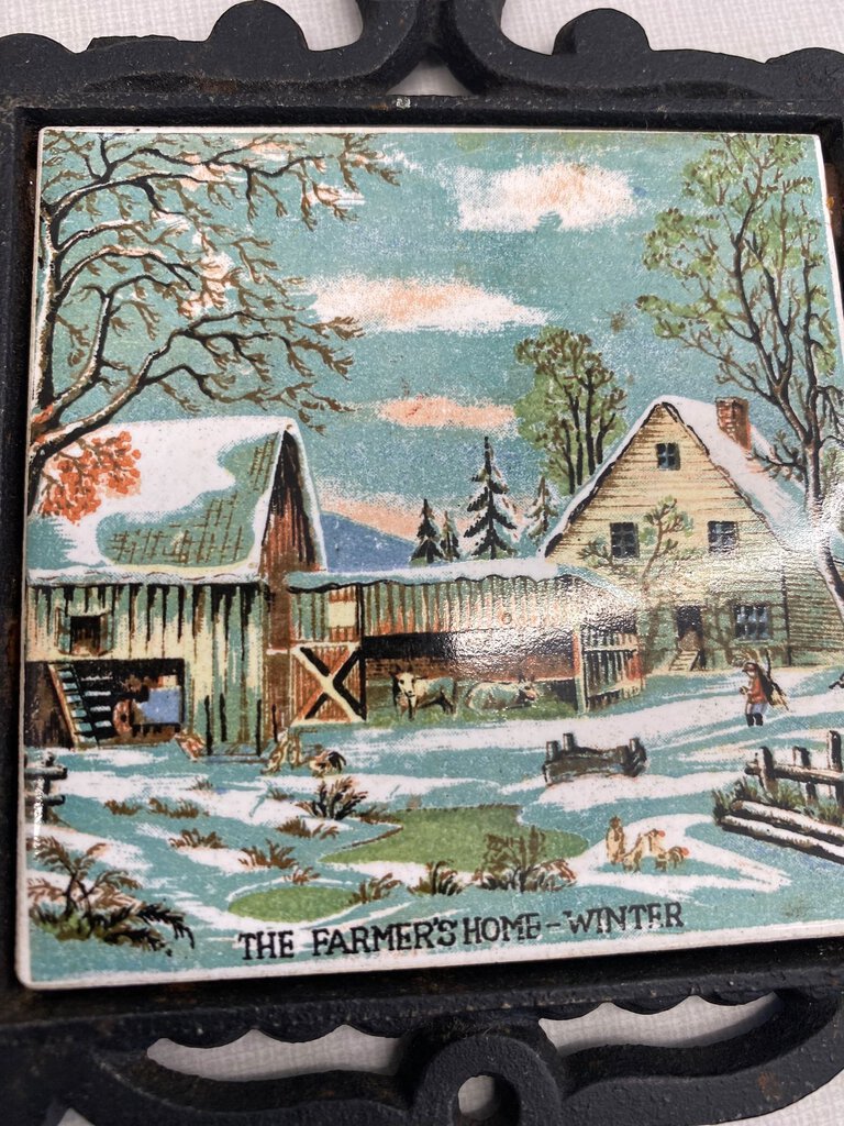 Cast Iron Trivet "the Farmers Home" Winter